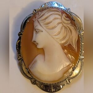 Antique 1913 Ward Brothers Sterling Silver Shell Cameo Brooch - Glasgow Hallmark